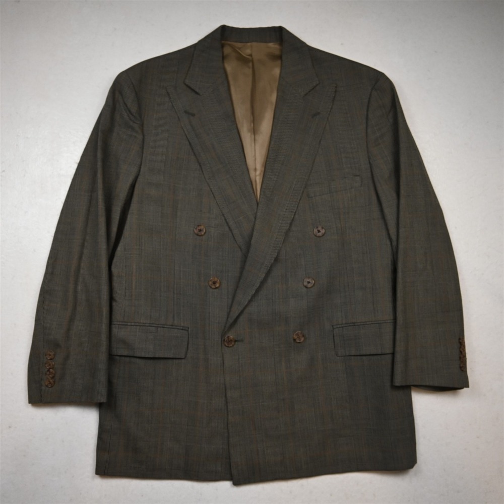 Vtg USA Double Breasted 43R Brown Green Glenn Check Wool Blazer Jacket Sport